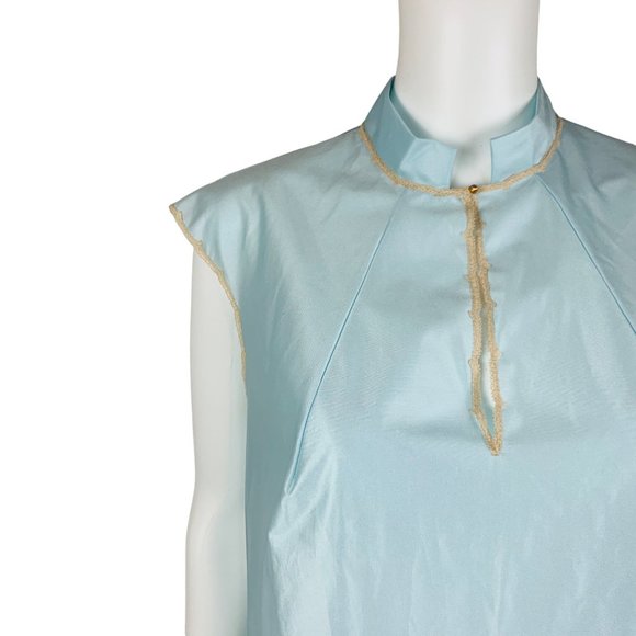 Vintage 60s Nightgown Baby Blue Rhinestone Cap Sleeves Nightie Dress - Picture 3 of 9